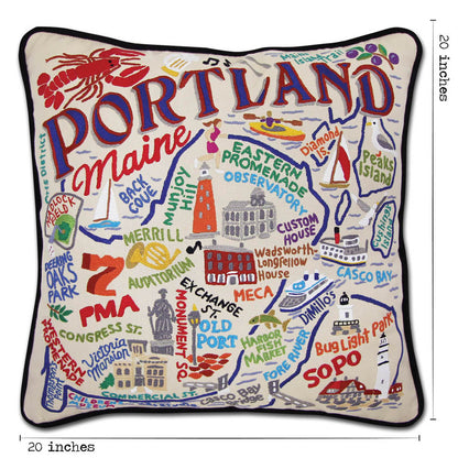 Portland, ME Hand-Embroidered Pillow by CatStudio Quirks!