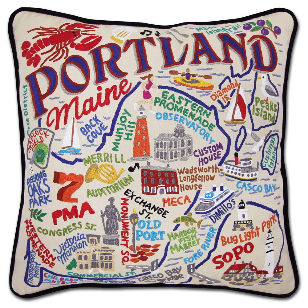 Portland, ME Hand-Embroidered Pillow by CatStudio Quirks!