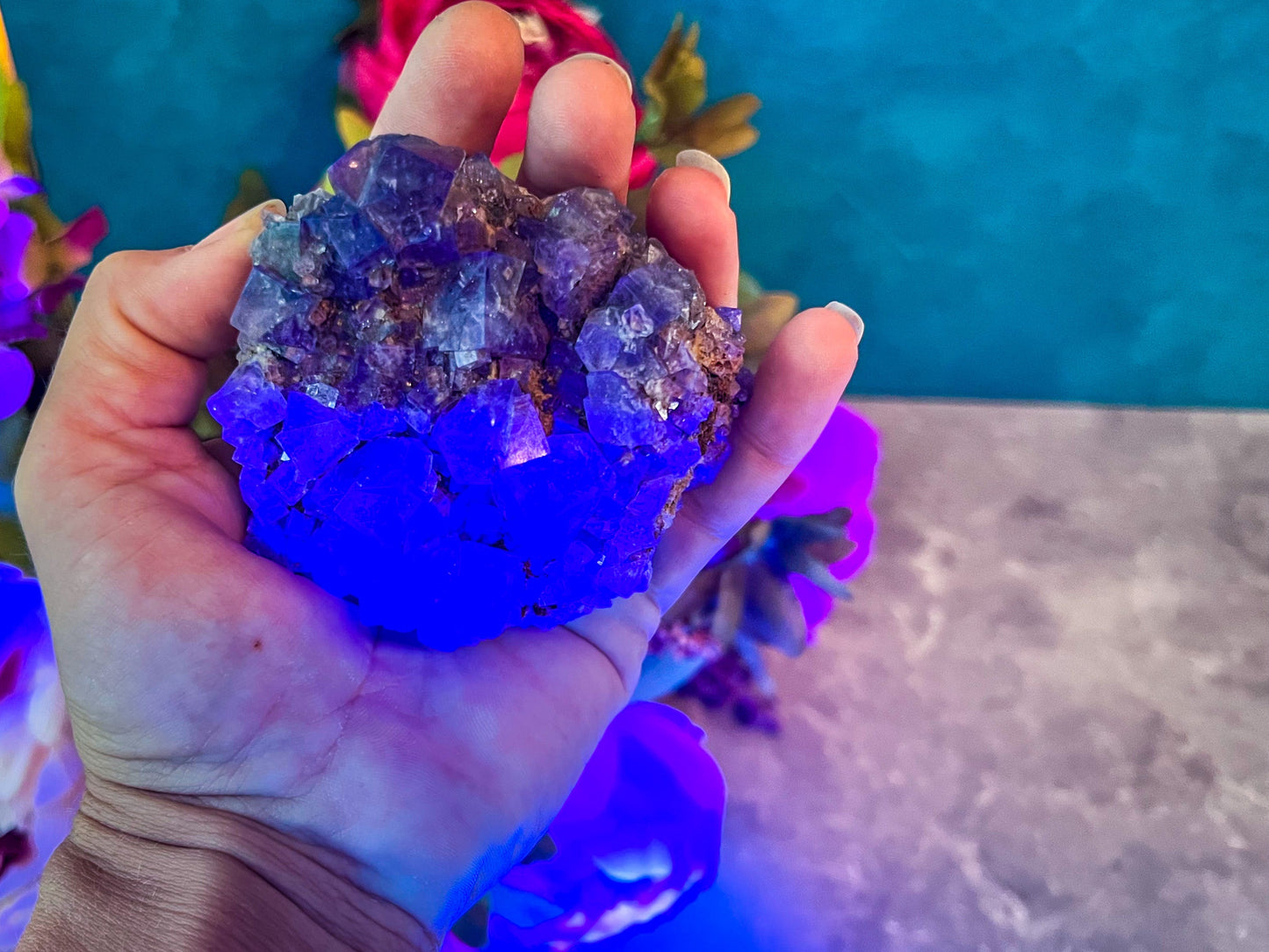 Rare Purple Rain Pocket Fluorite Clusters, Lady Annanella Mine, CLOSED Mine!, Daylight Fluorescent