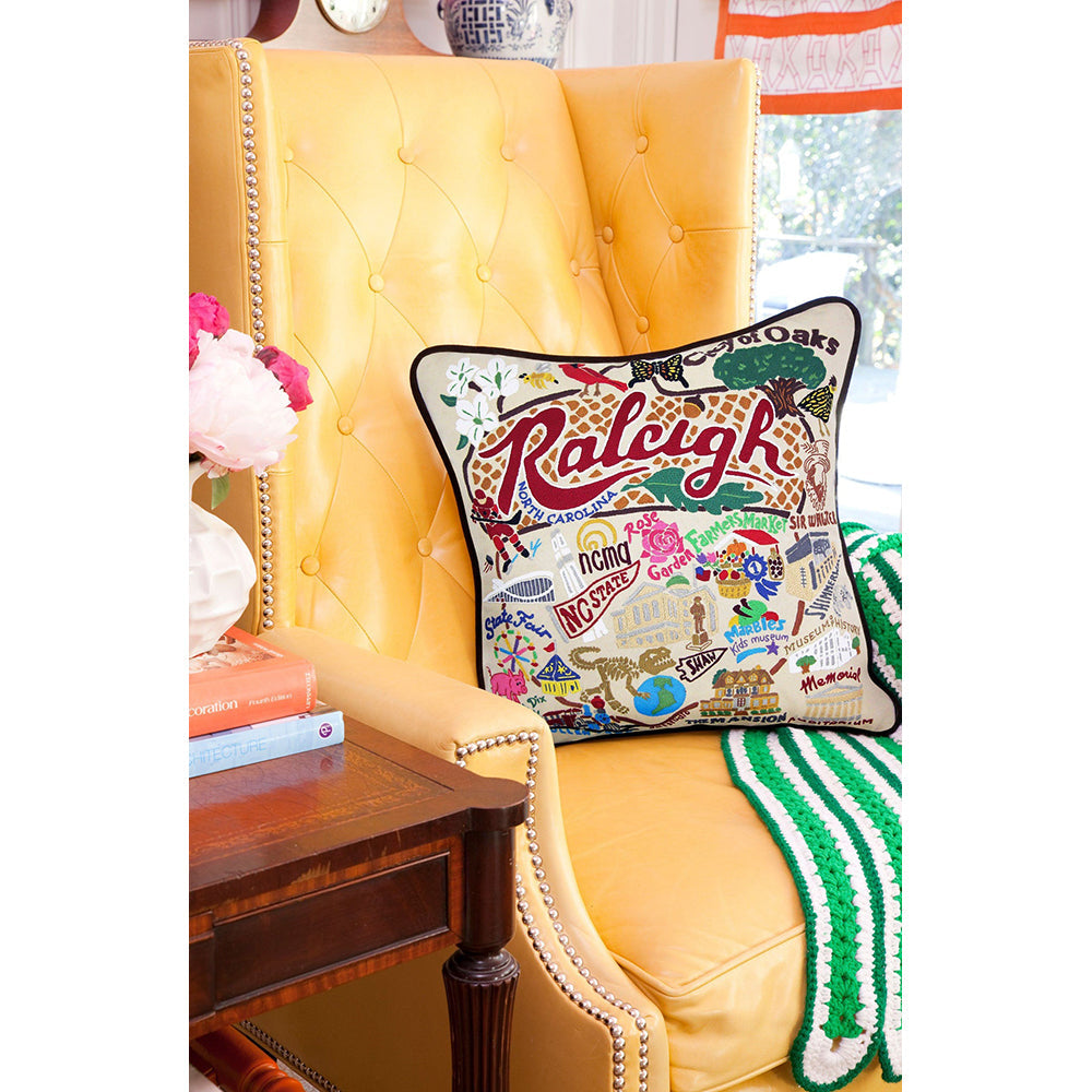 Raleigh Hand-Embroidered Pillow by Cat Studio Quirks!