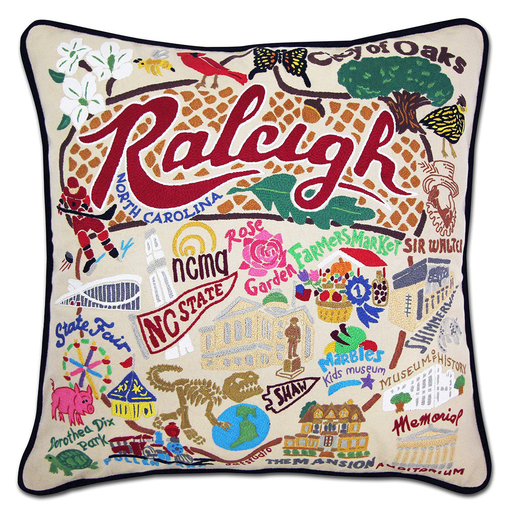Raleigh Hand-Embroidered Pillow by Cat Studio Quirks!