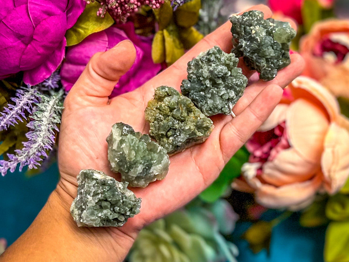 Raw Dark Green Prehnite Specimens