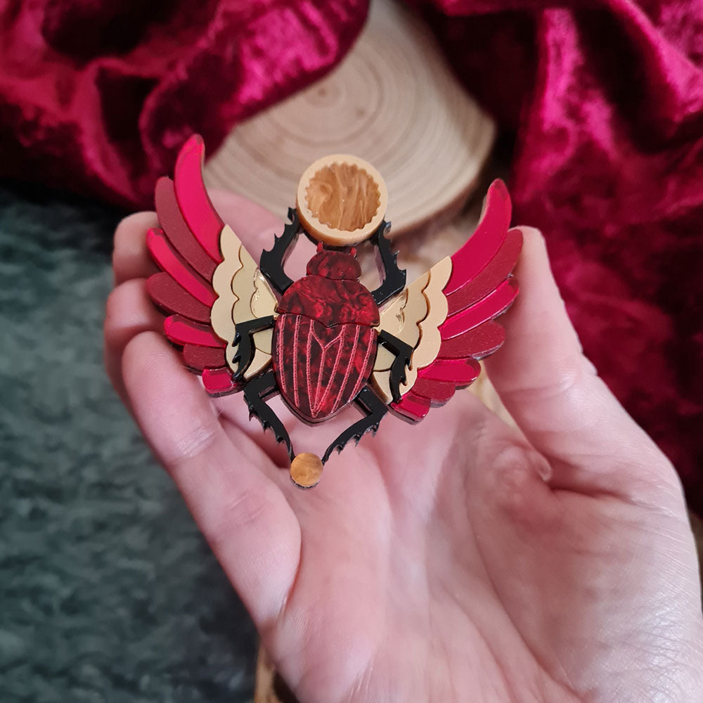 Red Winged Scarab Beetle Brooch by Cherryloco Jewellery