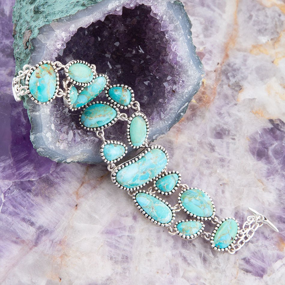 Refined Blue Turquoise Sterling Silver Link Bracelet