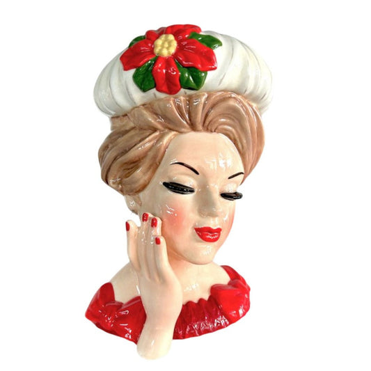 Retro Christmas Lady Head Vase -12" Quirks!