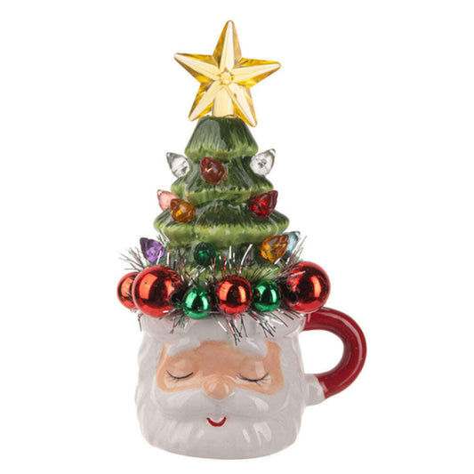 Retro Santa Mug w/Tree Top Lights Up!