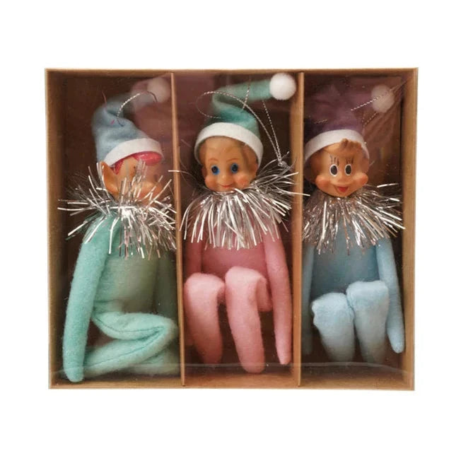 Pastel MCM KneeHugger Elf Ornaments, Set of 3 Vintage Reproduction Quirks!