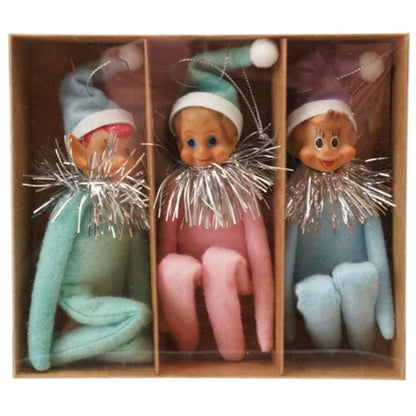 Pastel MCM KneeHugger Elf Ornaments, Set of 3 Vintage Reproduction