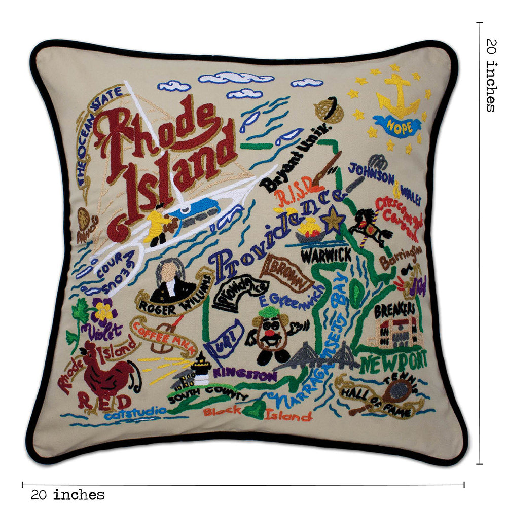 Rhode Island Hand-Embroidered Pillow Quirks!