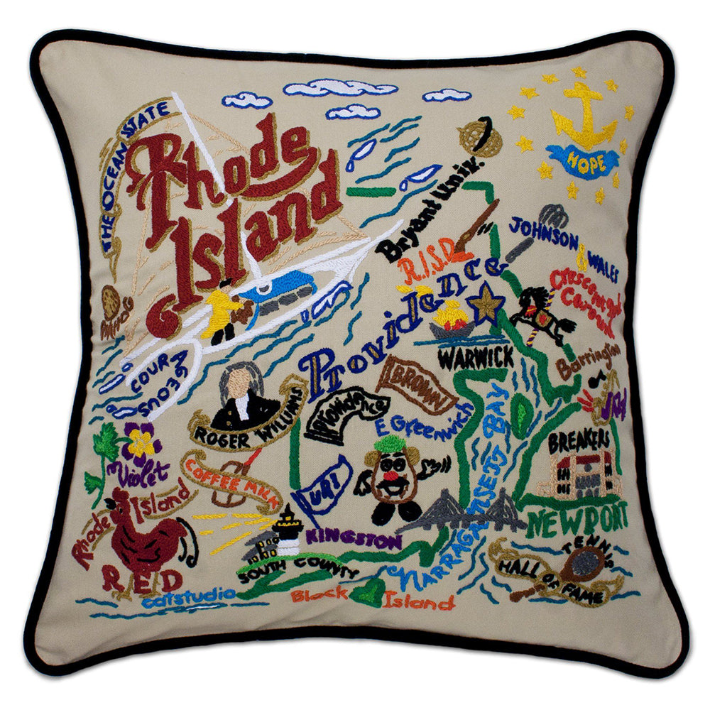 Rhode Island Hand-Embroidered Pillow Quirks!