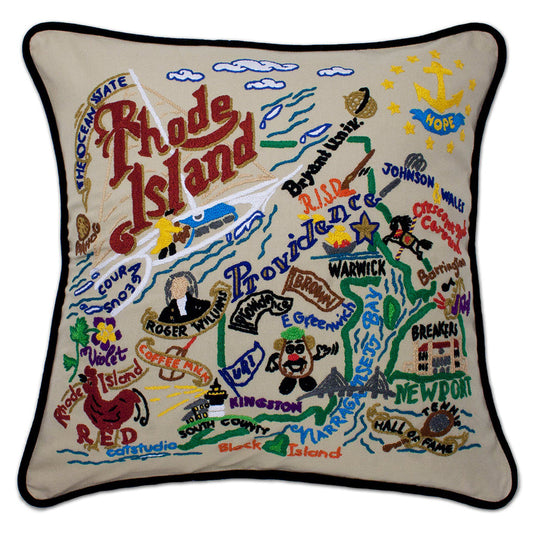 Rhode Island Hand-Embroidered Pillow Quirks!