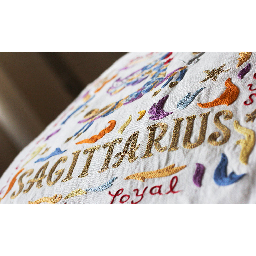 Sagittarius Astrology Hand-Embroidered Pillow by Cat Studio Quirks!