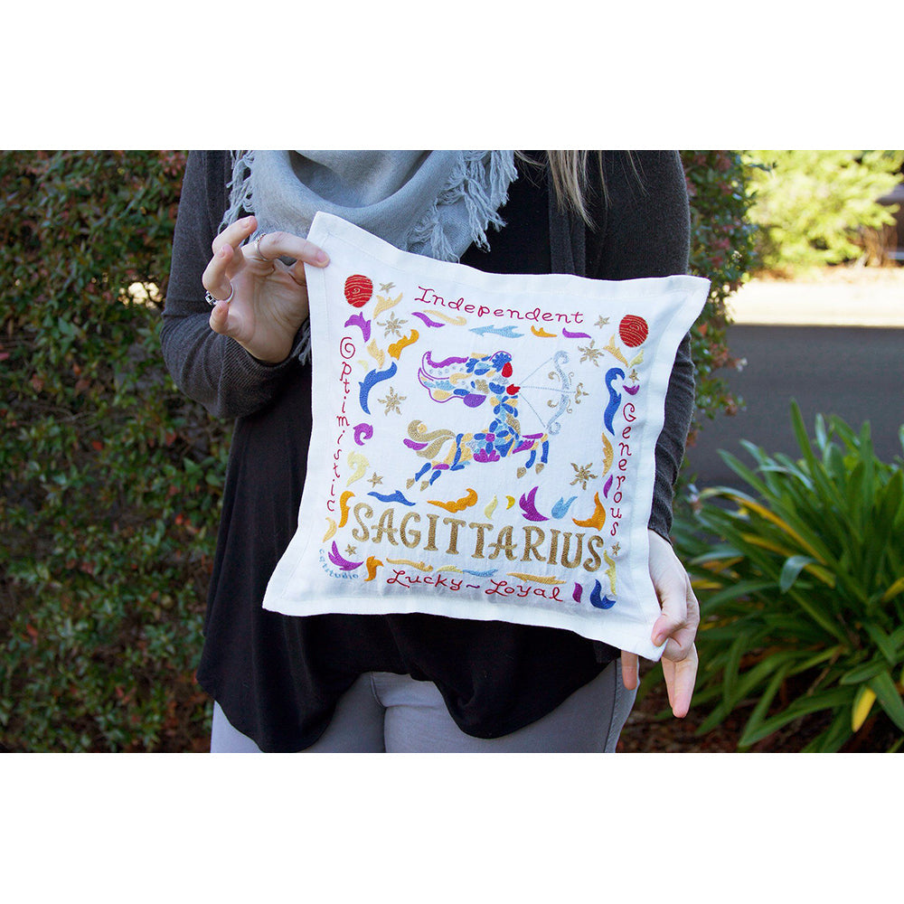Sagittarius Astrology Hand-Embroidered Pillow by Cat Studio Quirks!