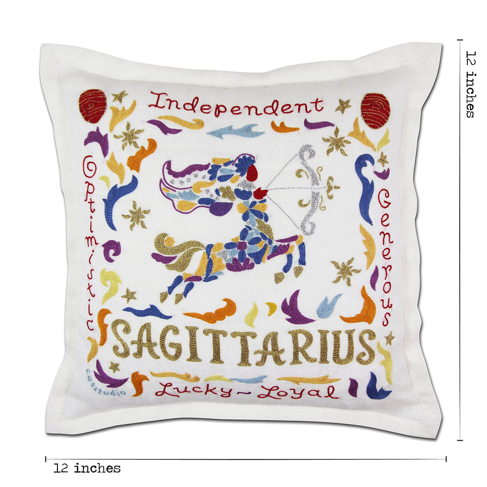 Sagittarius Astrology Hand-Embroidered Pillow by Cat Studio Quirks!