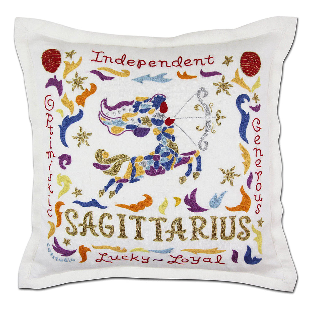 Sagittarius Astrology Hand-Embroidered Pillow by Cat Studio Quirks!
