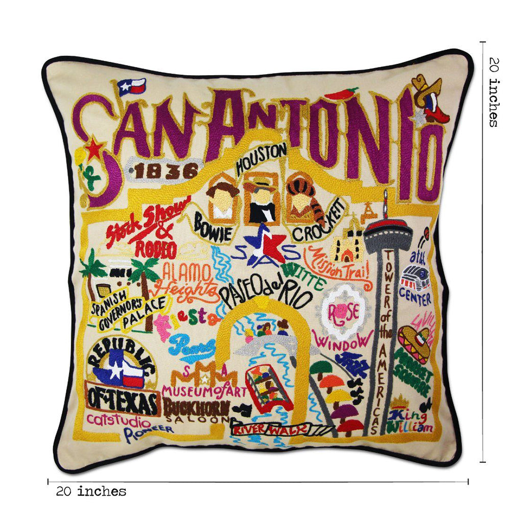 San Antonio, TX Hand-Embroidered Pillow Quirks!