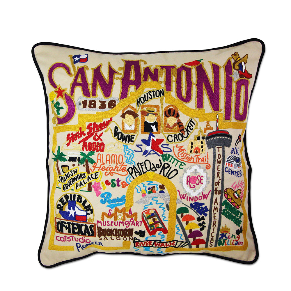 San Antonio, TX Hand-Embroidered Pillow Quirks!