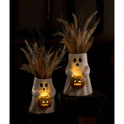 Scaredy Boo With Pumpkin Bucket Paper Mache