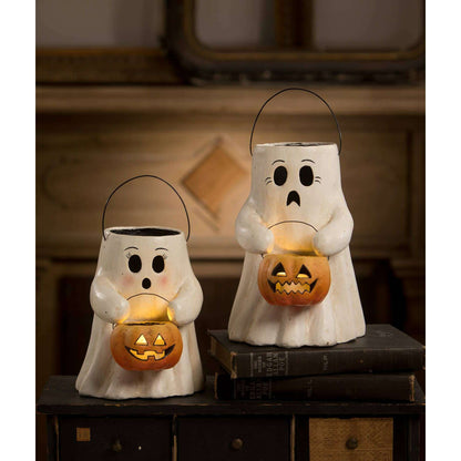Scaredy Boo With Pumpkin Bucket Paper Mache