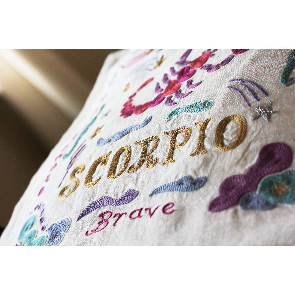Scorpio Astrology Hand-Embroidered Pillow by Cat Studio Quirks!