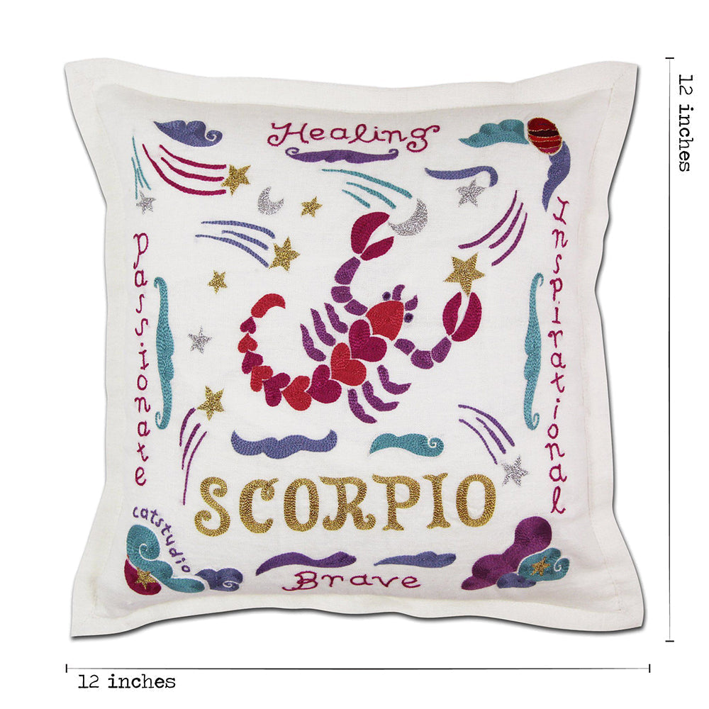 Scorpio Astrology Hand-Embroidered Pillow by Cat Studio Quirks!