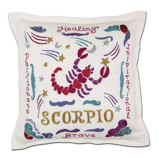 Scorpio Astrology Hand-Embroidered Pillow by Cat Studio