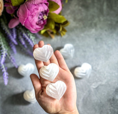 2" Selenite Shell Hearts, White Crystal Heart