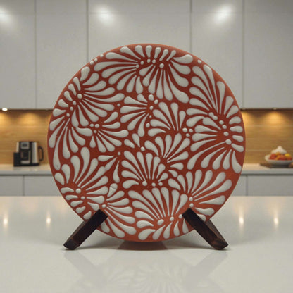 Set of 4 Brown & White Talavera Wall Plates | 10" Decorative Display
