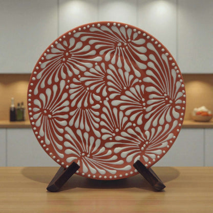 Set of 4 Brown & White Talavera Wall Plates | 11.5" Decorative  Plates