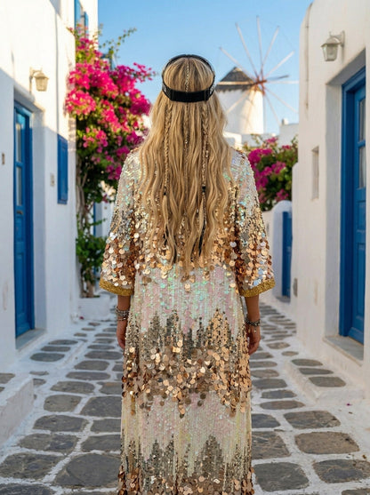 Silver White Gold Sequin Kimono | Burning Man & EDM Festival Wear