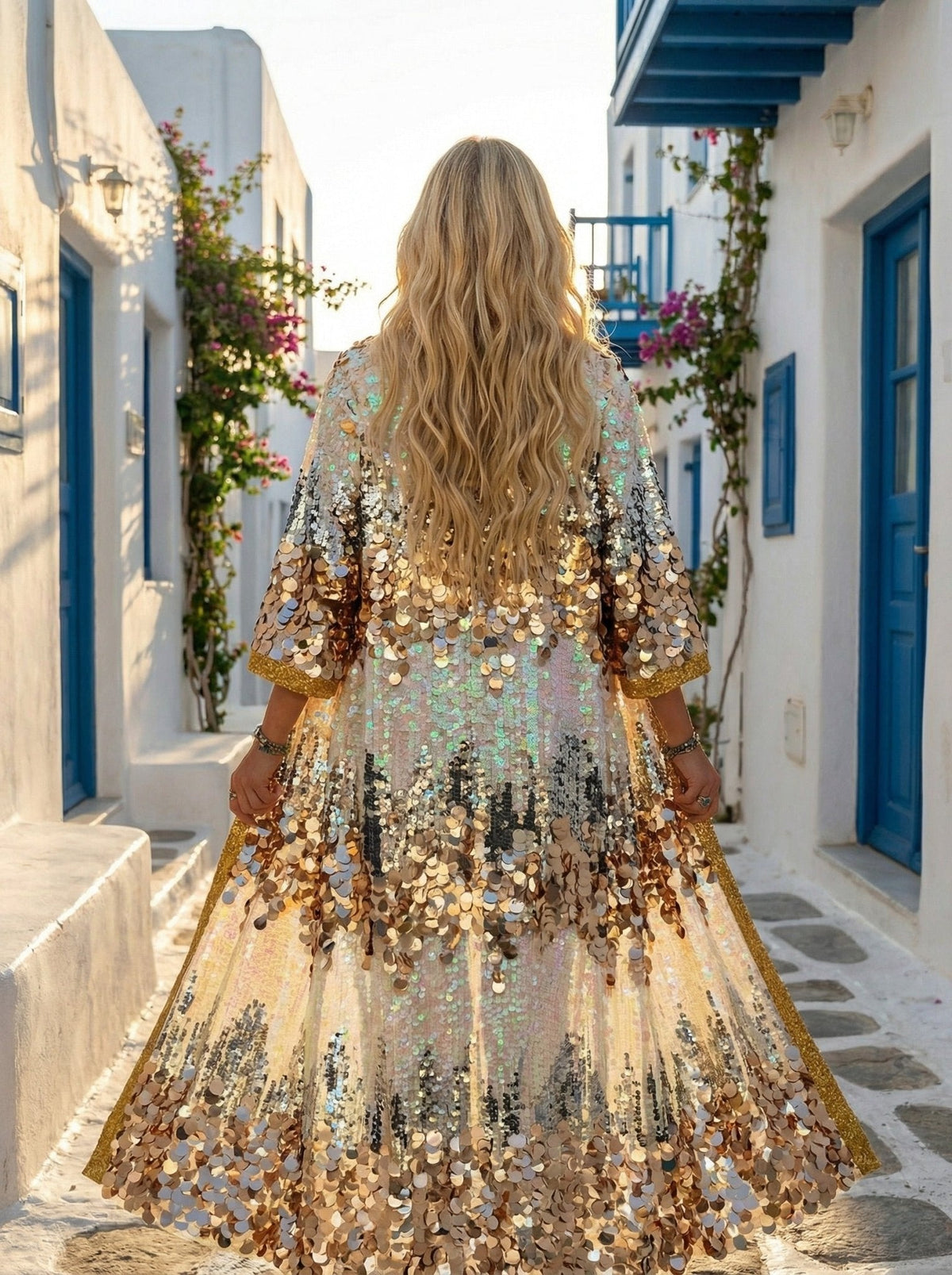 Silver White Gold Sequin Kimono | Burning Man & EDM Festival Wear