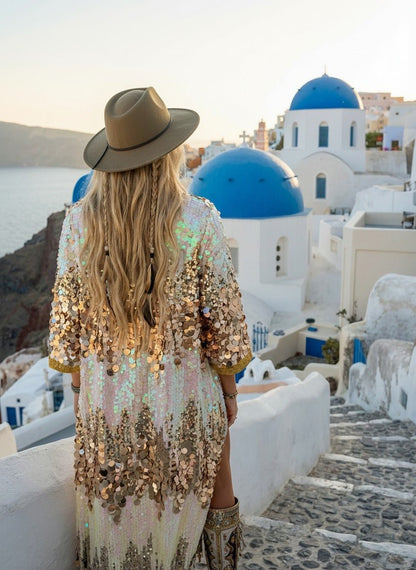 Silver White Gold Sequin Kimono | Burning Man & EDM Festival Wear