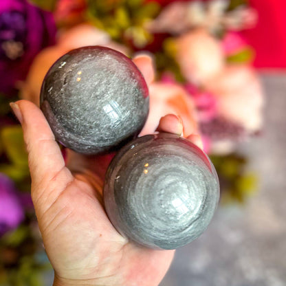 Silver Obsidian Crystal Spheres
