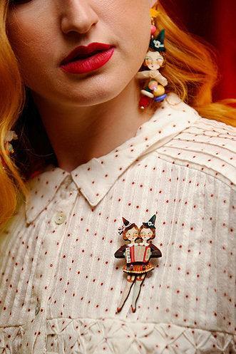 Sister Accordionists Circus Brooch by Laliblue