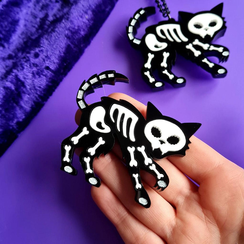 Skeleton Cat Brooch by Cherryloco Jewellery