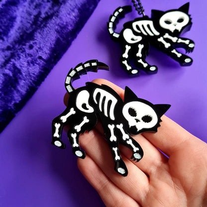 Skeleton Cat Brooch by Cherryloco Jewellery