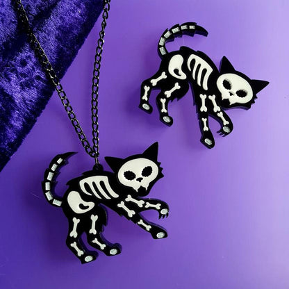 Skeleton Cat Brooch by Cherryloco Jewellery