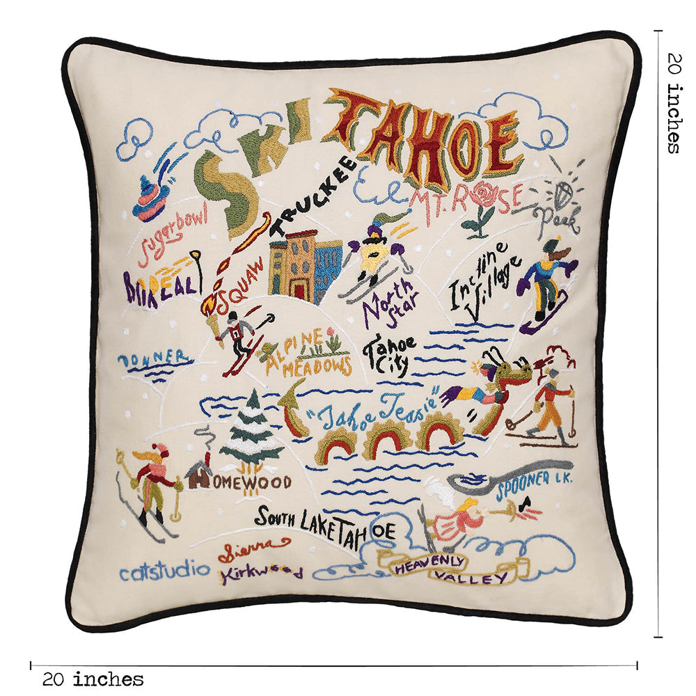 Ski Tahoe Hand-Embroidered Pillow Quirks!