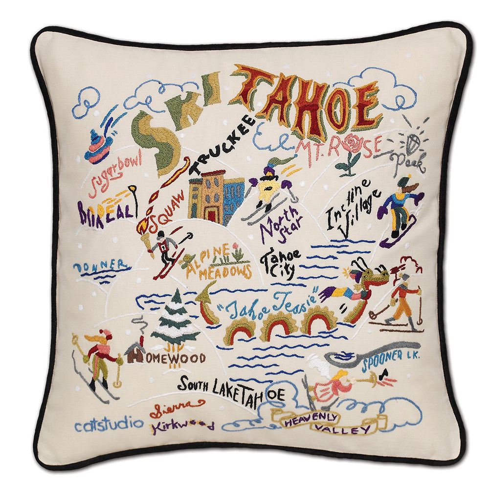 Ski Tahoe Hand-Embroidered Pillow Quirks!