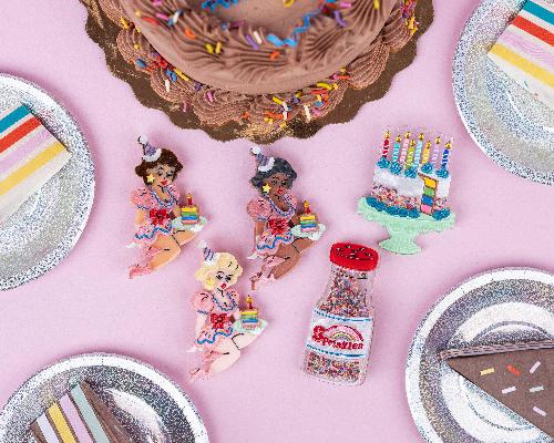 "Slice, Slice Baby" Birthday Cake Brooch by Lipstick & Chrome x Club Eggie Quirks!