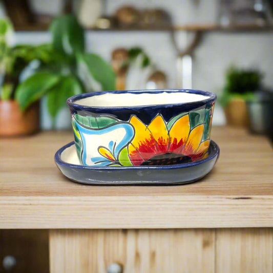 Small Talavera Flower Pot | Colorful Hand-Painted Mexican Planter