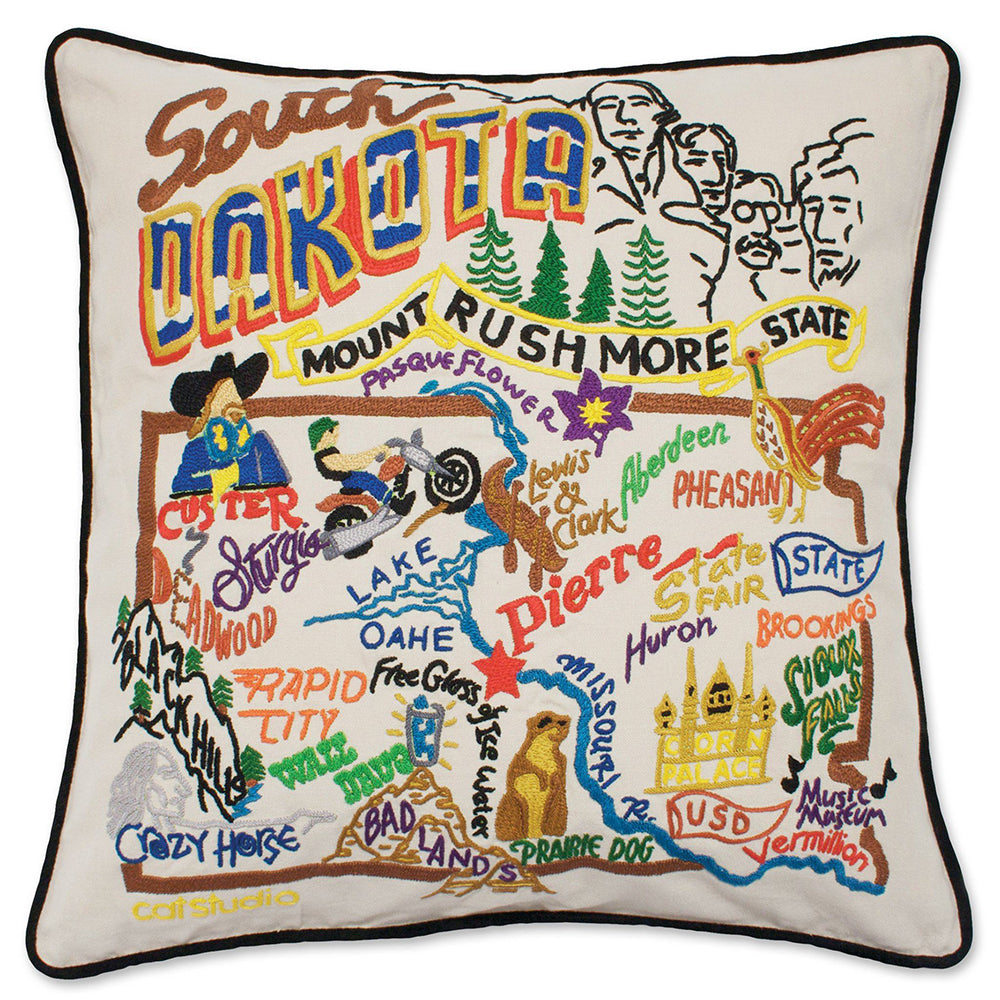 South Dakota Hand-Embroidered Pillow Quirks!