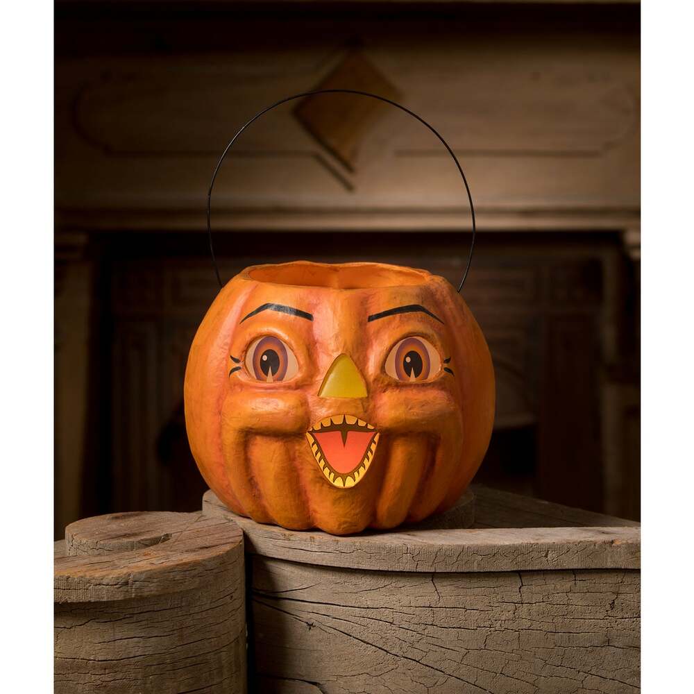 Spunky Pumpkin Bucket Paper Mache by Bethany Lowe Designs Quirks!