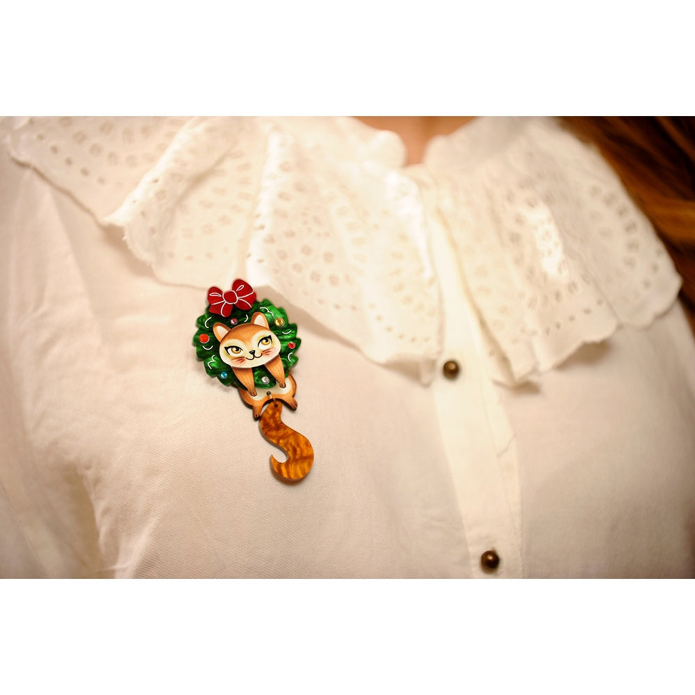 Squirrel in A Christmas Wreath Brooch by Laliblue
