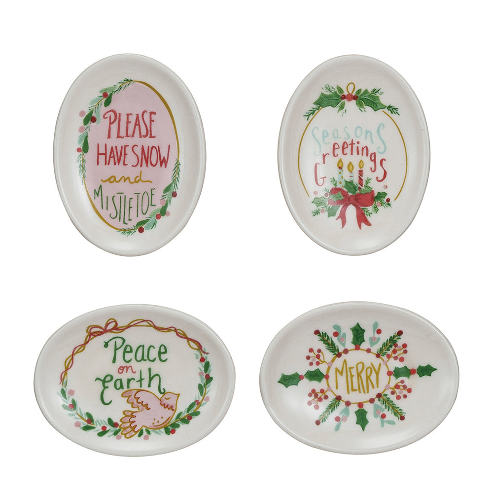 Stoneware Dish w/ Holiday Saying - Set of 4 Quirks!