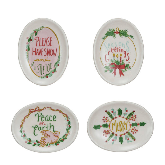 Stoneware Dish w/ Holiday Saying - Set of 4 Quirks!