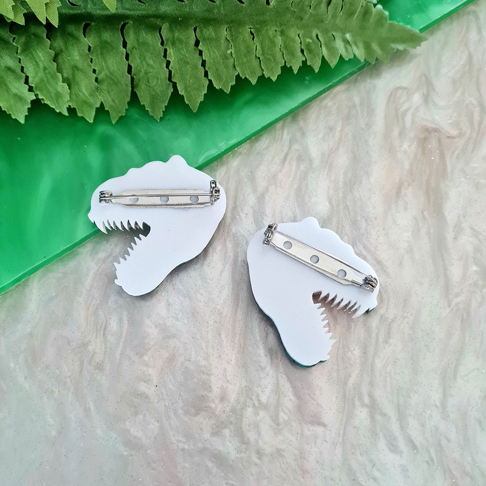 T Rex Dinosaur Brooch Set by Cherryloco Jewellery