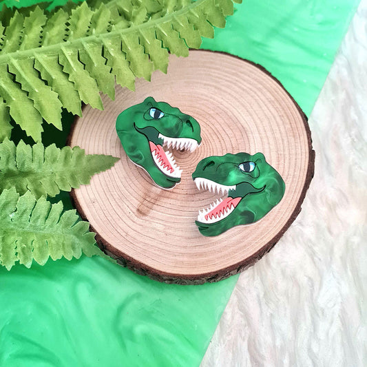 T Rex Dinosaur Brooch Set by Cherryloco Jewellery