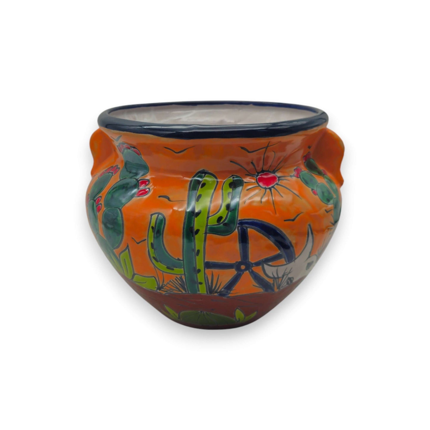 The Talavera Hub • Hand-Painted Talavera Cactus Flower Pot | Desert Michoacana