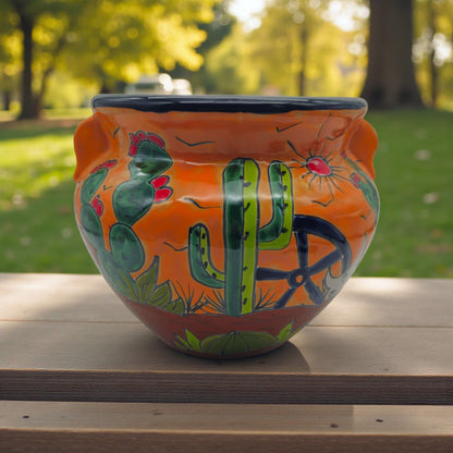 The Talavera Hub • Hand-Painted Talavera Cactus Flower Pot | Desert Michoacana